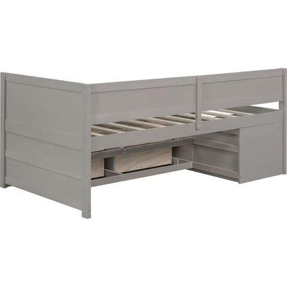 Twin Size Daybed with Drawers and Shelves, Gray