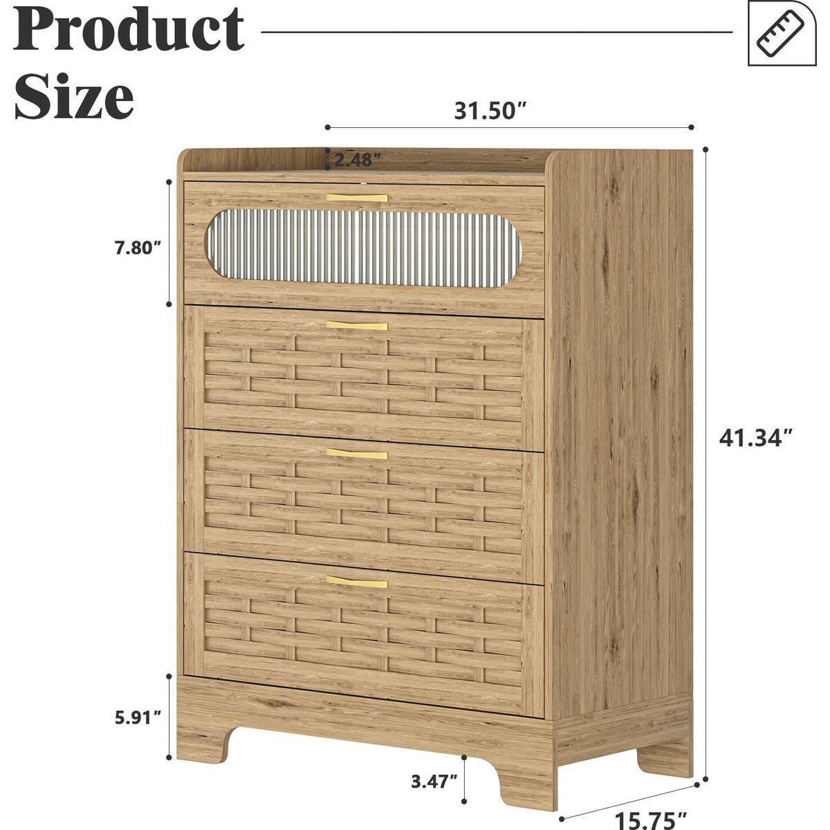 Wood 4 Drawer Dresser for Bedroom, Large Double Dresser with Wide Drawers, Modern Chest of Drawers,Storage Organizer Dresser,Nursery Dresser,for Living Room, Hallway, Bedroom, Kids Bedroom