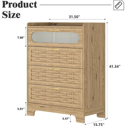 Wood 4 Drawer Dresser for Bedroom, Large Double Dresser with Wide Drawers, Modern Chest of Drawers,Storage Organizer Dresser,Nursery Dresser,for Living Room, Hallway, Bedroom, Kids Bedroom
