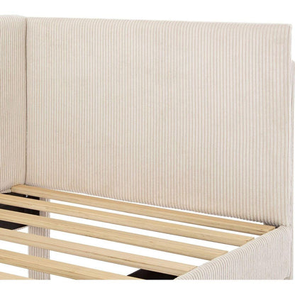 Twin Size L-Shaped Corduroy Daybed,Upholstered Bed Frame with 2 Storage Drawers, Beige