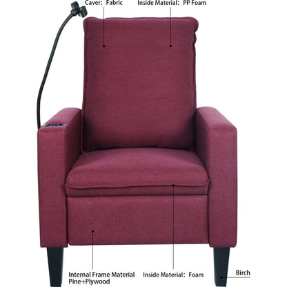 Recliner Chairs for Adults, Adjustable Recliner Sofa with Mobile Phone Holder & Cup Holder, Modern Reclining Chairs Fabric Push Back Recliner Chairs for Living Room, Bedroom, RED