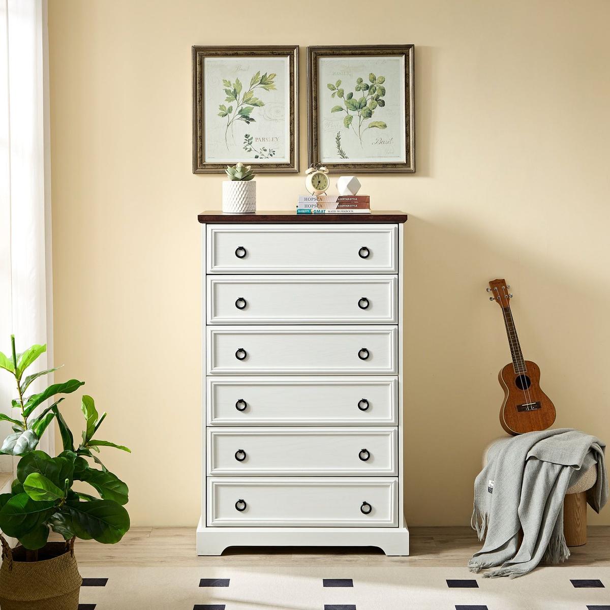 Modern 6 Drawer Dresser, Dressers for Bedroom, Tall Chest of Drawers Closet Organizers & Storage Clothes - Easy Pull Handle, Textured Borders Living Room, Hallway,L 29.53"xW15.75"xH48.03"White