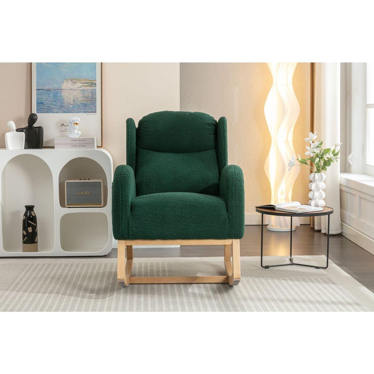 Teddy Fabric Rocking Chair With Packet Wood Legs,Green