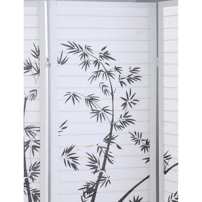 Bamboo Print 4-Panel Framed Room Screen/Divider, White