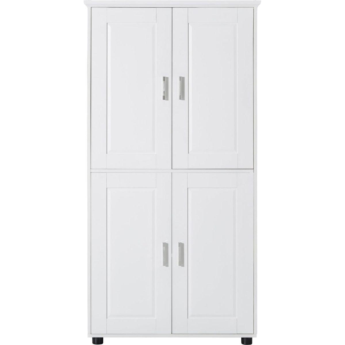 Tall and Wide Bathroom Floor Storage Cabinet, Bathroom Storage Unit, Freestanding Cabinet with 4 Doors, Adjustable Shelves, White