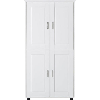 Tall and Wide Bathroom Floor Storage Cabinet, Bathroom Storage Unit, Freestanding Cabinet with 4 Doors, Adjustable Shelves, White