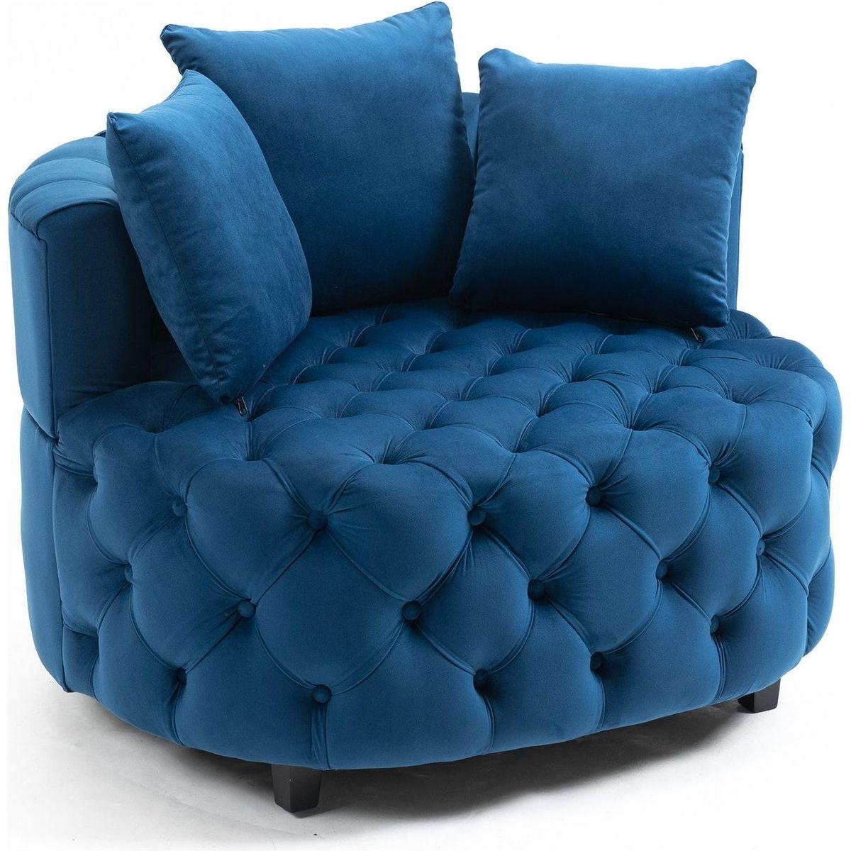 Accent Chair / Classical Barrel Chair for living room / Modern Leisure Sofa Chair (Blue)