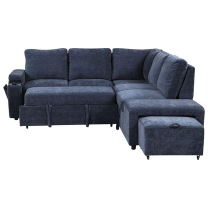 L-shaped Padded Modular Sofa with Storage Space, USB Ports, and Cup Holders on the Armrests, Suitable for Living Rooms, Offices, and Apartments.