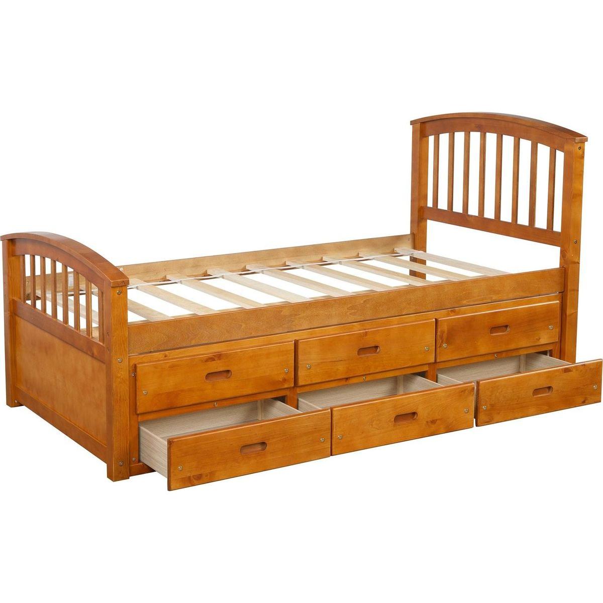 Twin Size Platform Storage Bed Solid Wood Bed with 6 Drawers