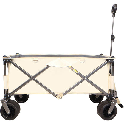 Folding Wagon, Heavy Duty Utility Beach Wagon Cart for Sand with Big Wheels, Adjustable Handle&Drink Holders for Shopping, Camping,Garden and Outdoor