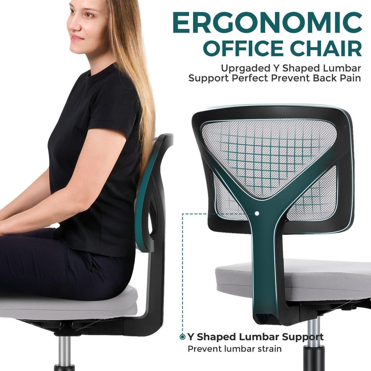 Armless Desk Chair Small Home Office Chair with Lumbar Support