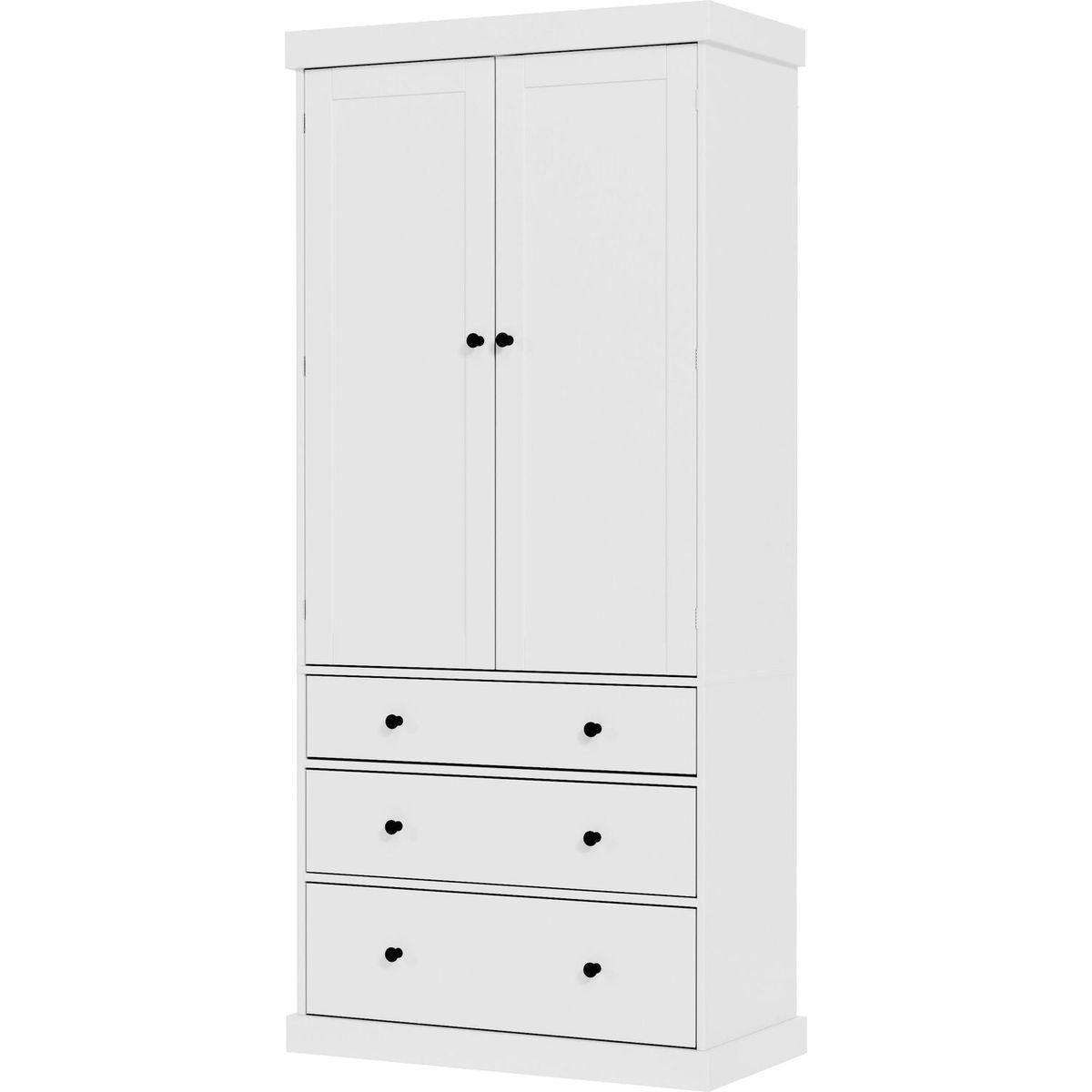 [Assembly Video Provided]77inch Farmhouse Kitchen Pantry, Freestanding Tall Cupboard Storage Cabinet with 3 Adjustable Shelves, 8 Door Shelves, 3 Drawers for Kitchen, Dining Room, White