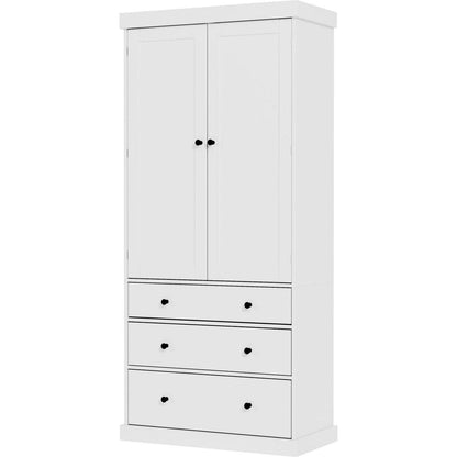 [Assembly Video Provided]77inch Farmhouse Kitchen Pantry, Freestanding Tall Cupboard Storage Cabinet with 3 Adjustable Shelves, 8 Door Shelves, 3 Drawers for Kitchen, Dining Room, White