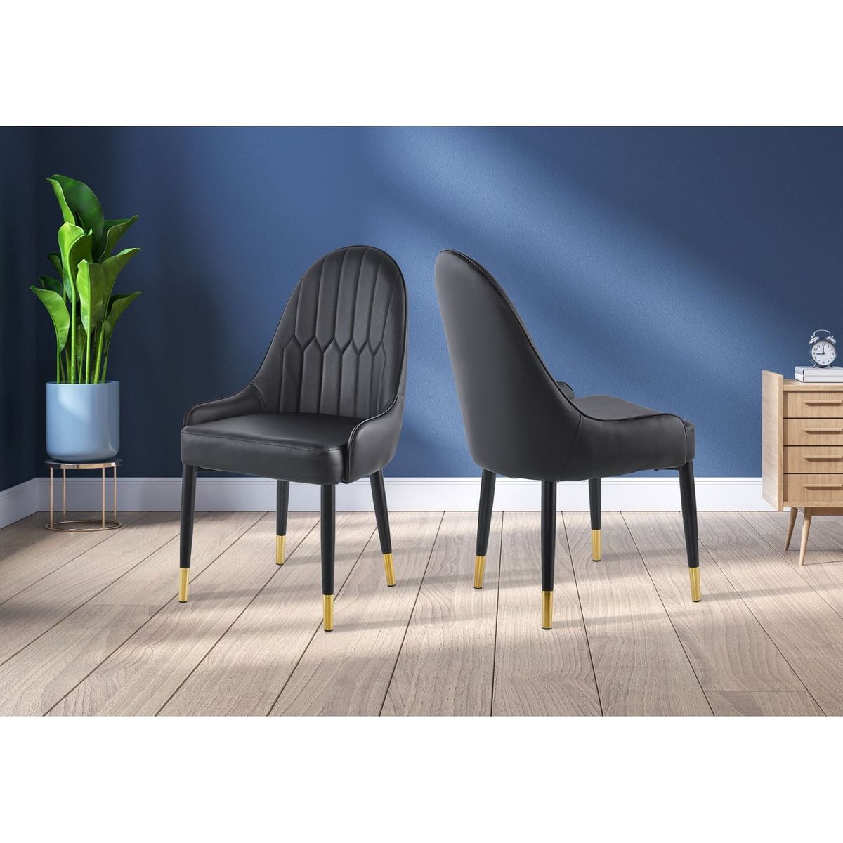 Modern Leather Dining Chair Set of 2, Upholstered Accent Dining Chair, Legs with Black Plastic Tube Plug