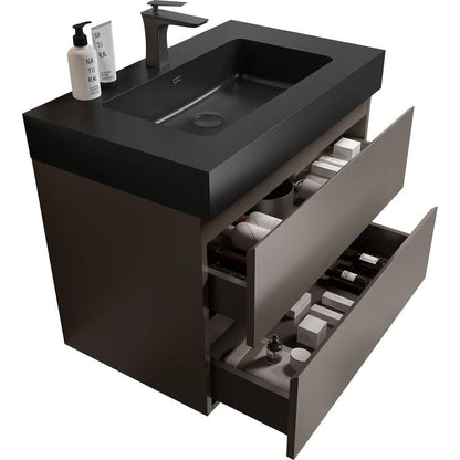 Alice 30" Gray Bathroom Vanity with Sink, Large Storage Wall Mounted Floating Bathroom Vanity for Modern Bathroom, One-Piece Black Sink Basin without Drain and Faucet, Pre-assembled