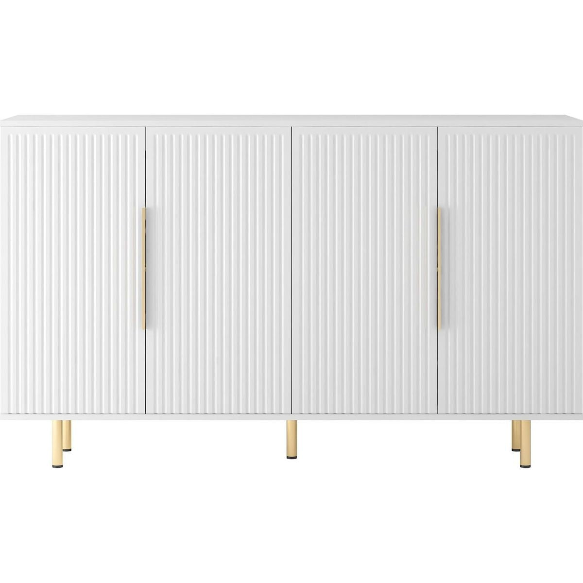 White Modern Buffet Cabinet with Storage, Fluted Sideboard Large Buffet with Adjustable Shelves, Credenza, Accent Cabinet Console Table