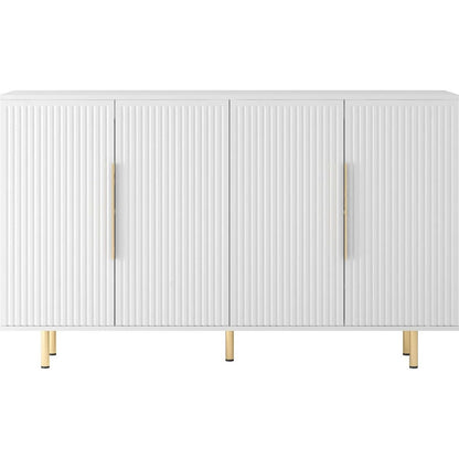 White Modern Buffet Cabinet with Storage, Fluted Sideboard Large Buffet with Adjustable Shelves, Credenza, Accent Cabinet Console Table