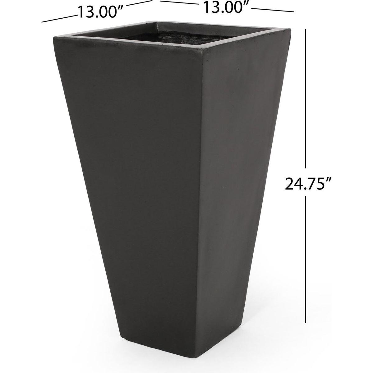 13" Outdoor Modern MGO Small Cast Stone Planter, Black