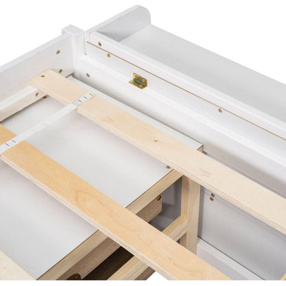 Full Bed with Bookcase Headboard, Under bed Storage Drawers and Bed End Storage Case,White