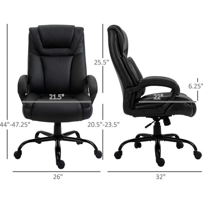 Big and Tall 400lbs Executive Office Chair with Wide Seat, Computer Desk Chair with High Back PU Leather Ergonomic Upholstery, Adjustable Height and Swivel Wheels, Black