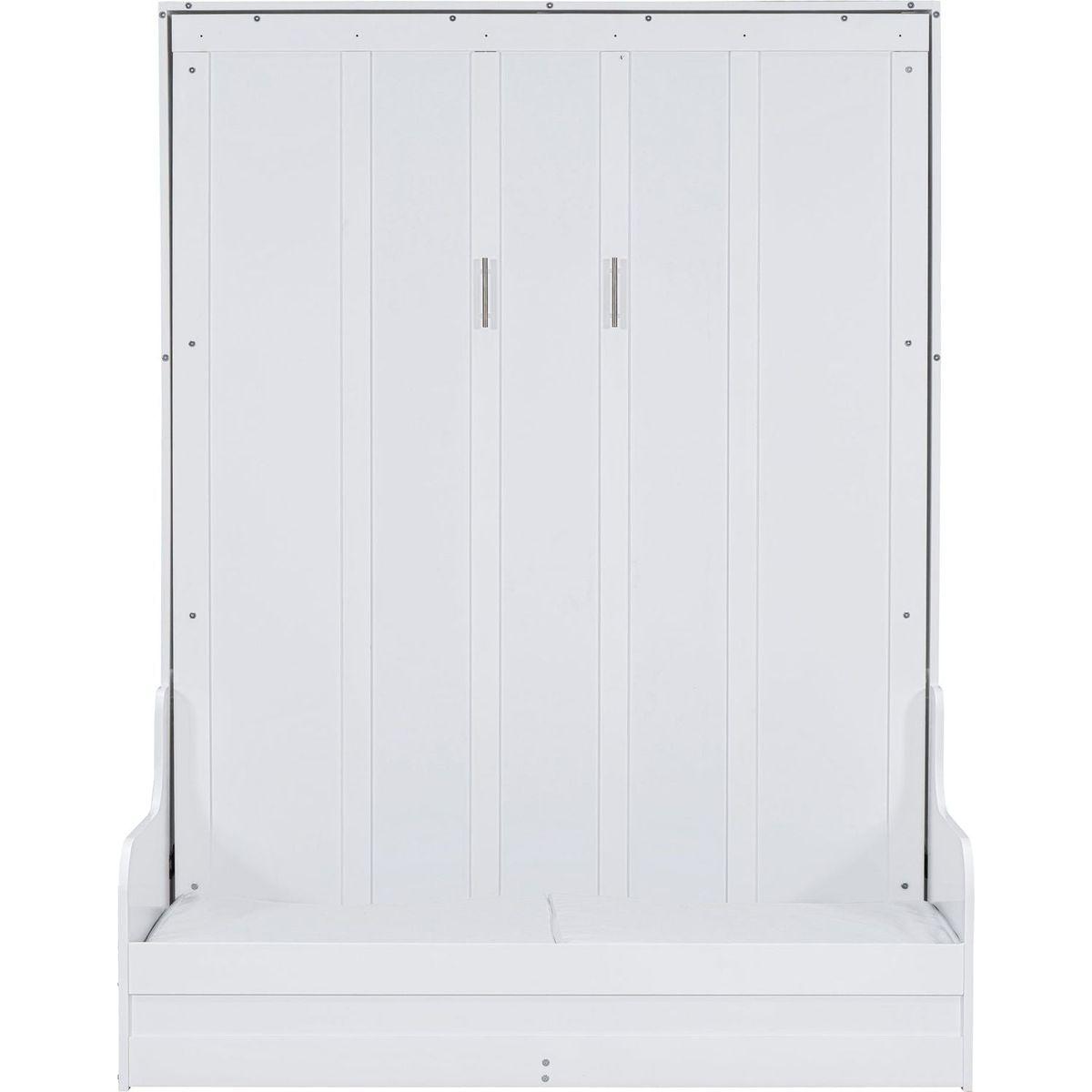 Queen Size Murphy Bed Wall Bed with Cushion,White