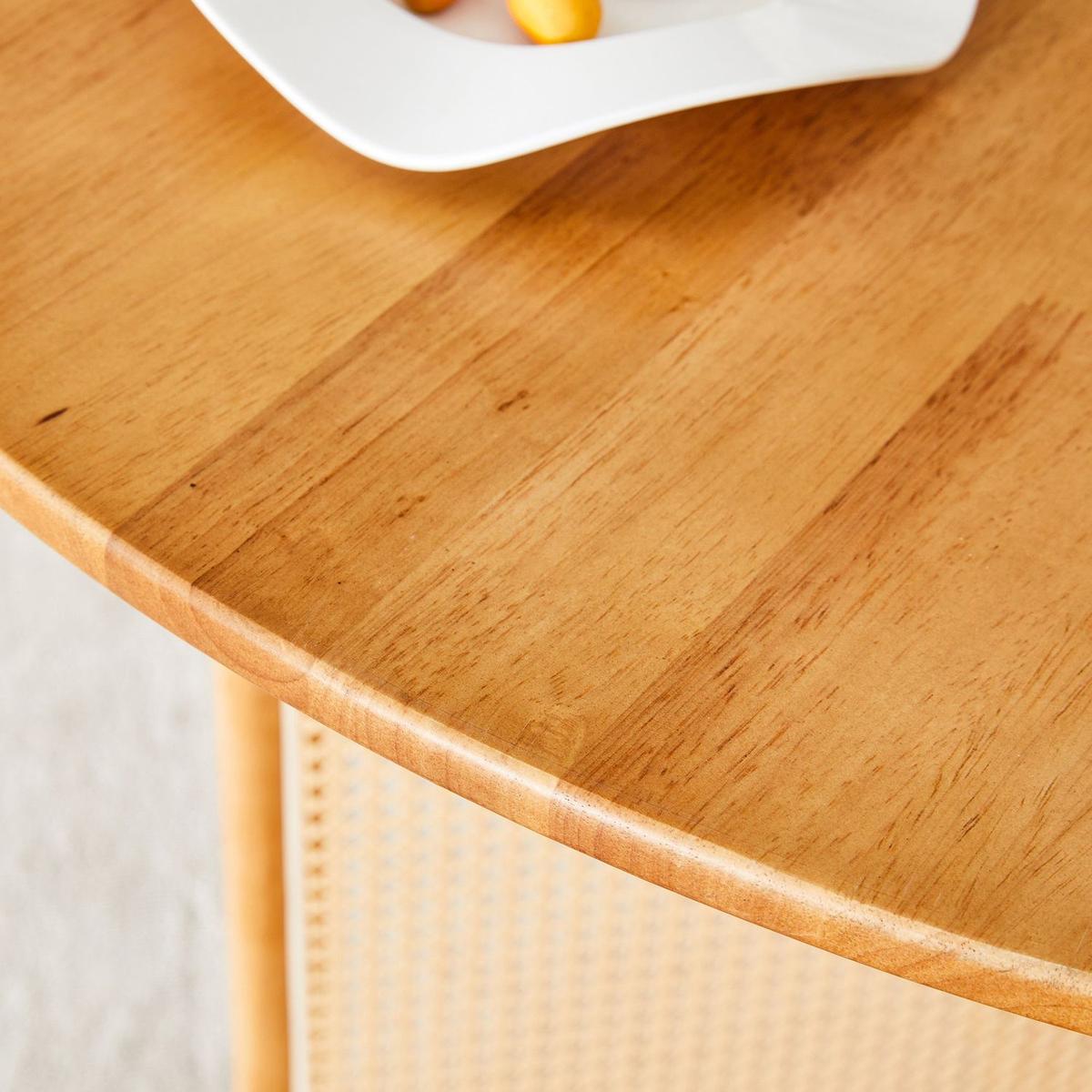 Chinese countryside retro solid wood round table, simple modern imitation rattan table, wooden table, desk. Suitable for dining room, living room, office