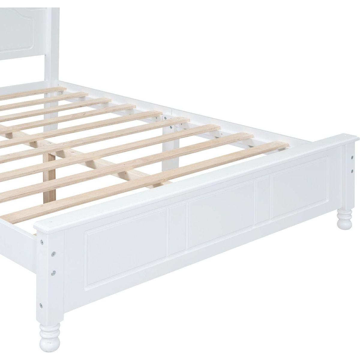 Full Size Wood Platform Bed Frame,Retro Style Platform Bed with Wooden Slat Support,White