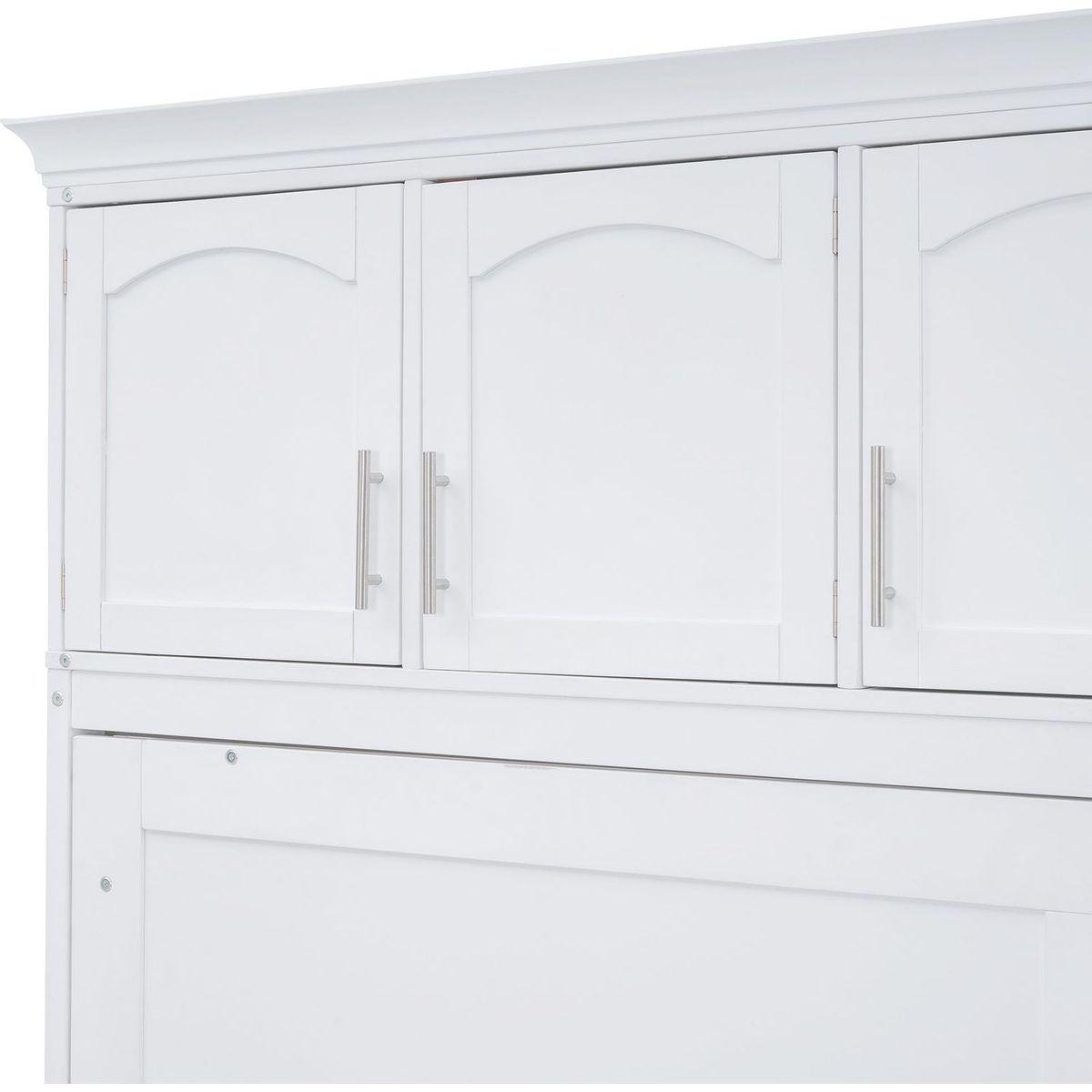 Full Size Murphy Bed Wall Bed with Top Cabinets,White
