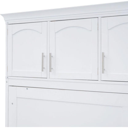 Full Size Murphy Bed Wall Bed with Top Cabinets,White