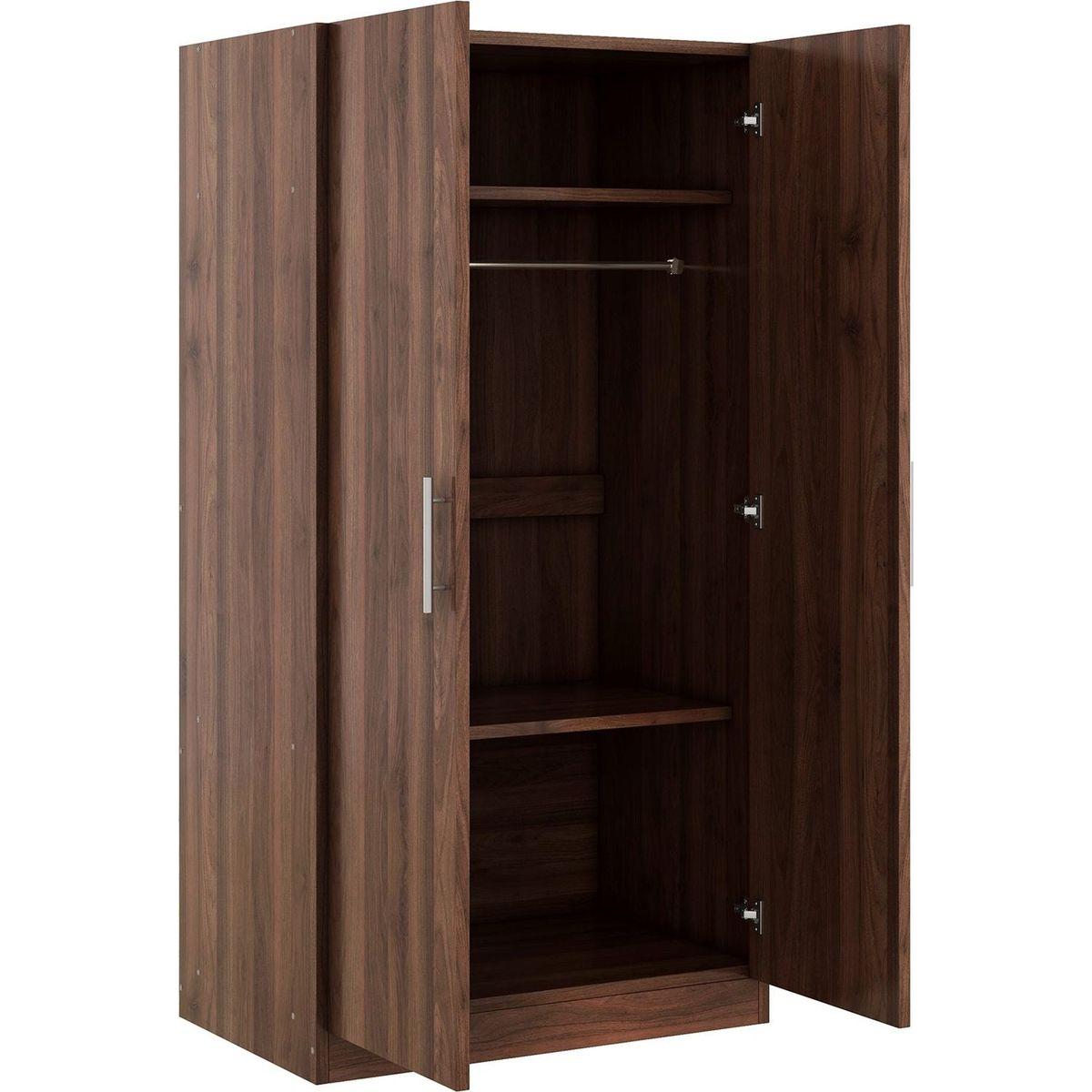 2-Door Wooden Wardrobe Armoire with 3 Storage Shelves, Brown