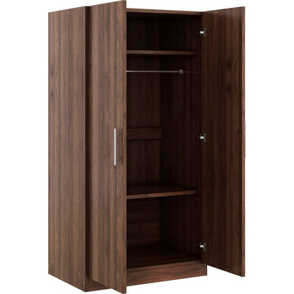 2-Door Wooden Wardrobe Armoire with 3 Storage Shelves, Brown