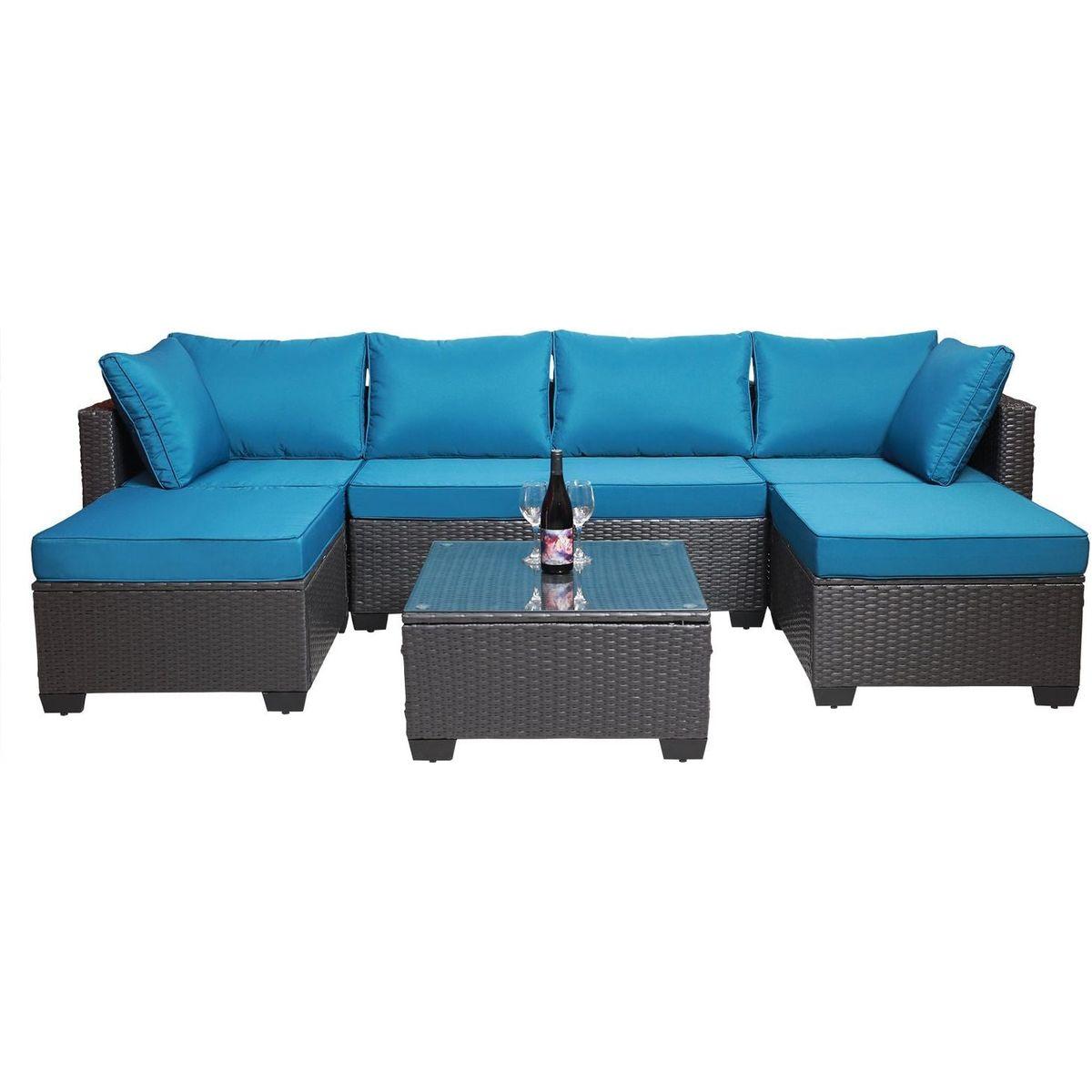 Outdoor Garden Patio Furniture 7-Piece PE Rattan Wicker Cushioned Sofa Sets and Coffee Table, patio furniture set;outdoor couch;outdoor couch patio furniture;outdoor sofa;patio couch