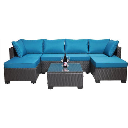 Outdoor Garden Patio Furniture 7-Piece PE Rattan Wicker Cushioned Sofa Sets and Coffee Table, patio furniture set;outdoor couch;outdoor couch patio furniture;outdoor sofa;patio couch