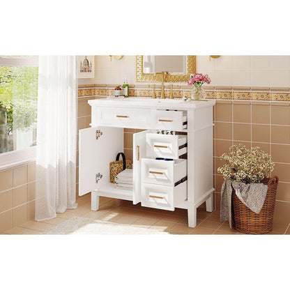 36-inch Bathroom Vanity with Resin Sink, Modern Bathroom Cabinet in White,Featuring Two Soft Close Doors and Four Drawers