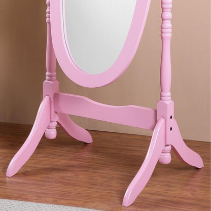 Traditional Queen Anna Style Wood Floor Cheval Mirror, Pink Finish