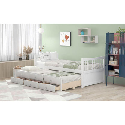 Daybed with Trundle and Drawers, Twin Size, White