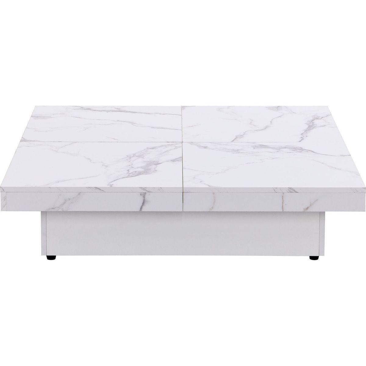 Square Marble Veneer Coffee Table Sliding Top with Storage in White 39.4"