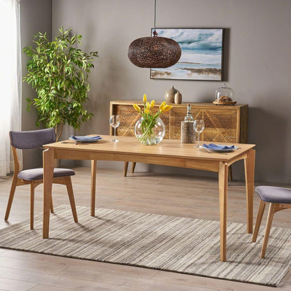 Dining Table, 6-Seater, Rubberwood with Walnut Veneer, Mid-Century, Natural Oak Finish