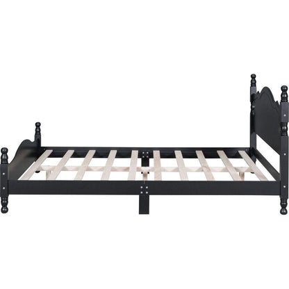 Queen Size Wood Platform Bed Frame,Retro Style Platform Bed with Wooden Slat Support,Black