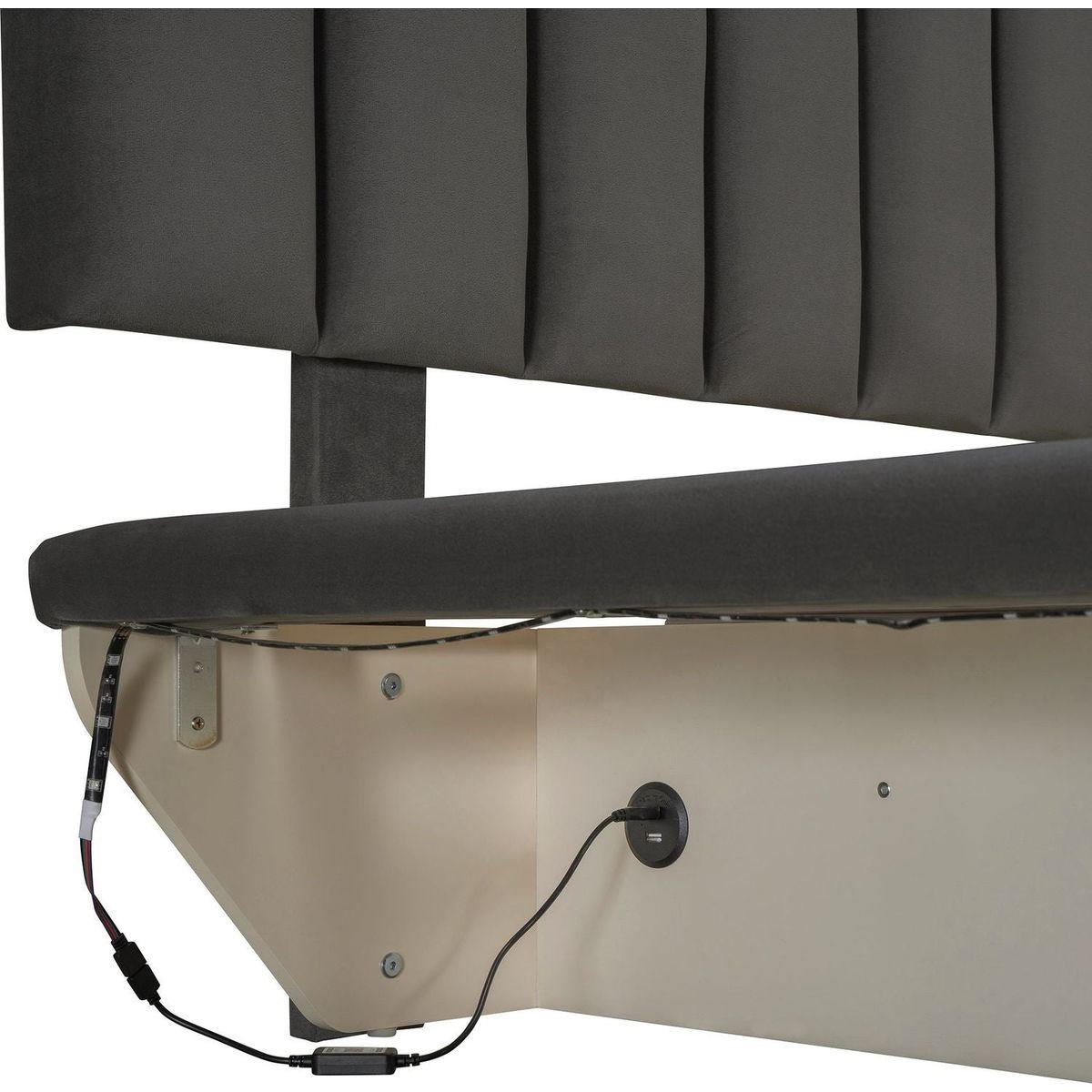 Queen Size Upholstered Floating Bed with LED Light and USB Port, Velvet, Gray, Hydrualic Platform Bed