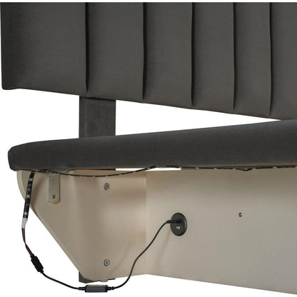 Queen Size Upholstered Floating Bed with LED Light and USB Port, Velvet, Gray, Hydrualic Platform Bed