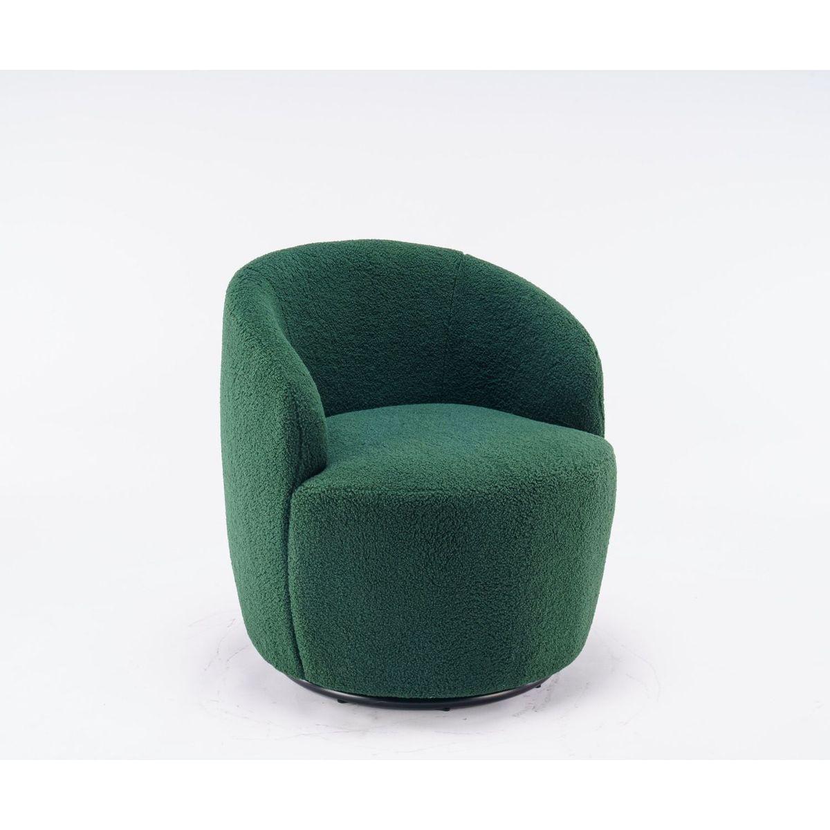 Teddy Fabric Swivel Accent Armchair Barrel Chair With Black Powder Coating Metal Ring,Dark Green