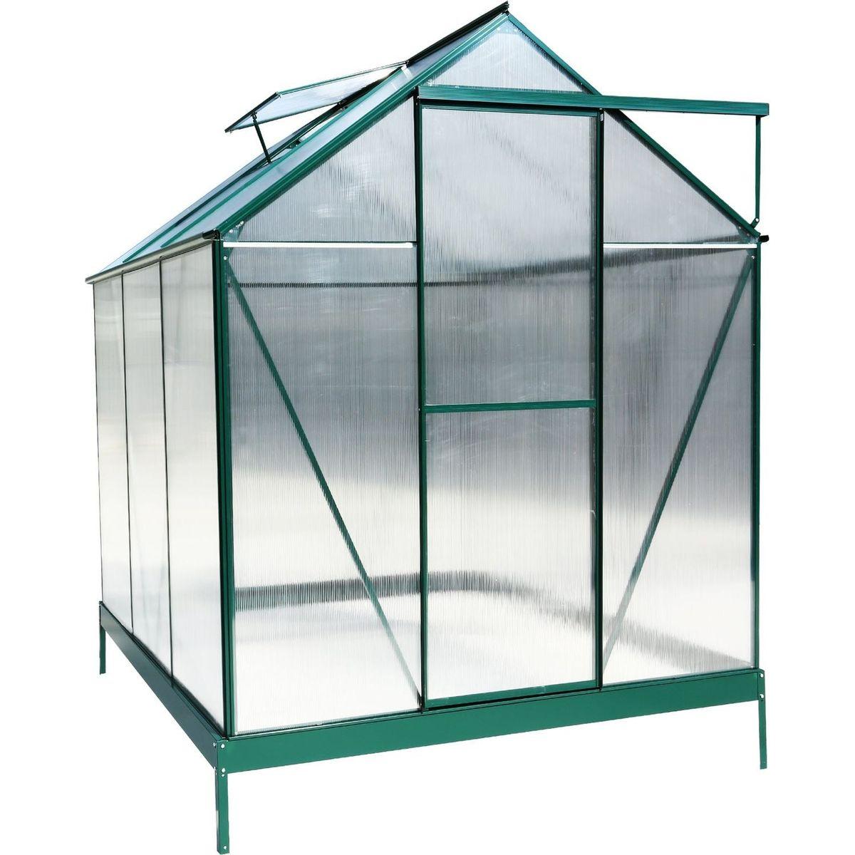 6.3'x6.2'x7' Polycarbonate Greenhouse, Heavy Duty Outdoor Aluminum Walk-in Green House Kit with Rain Gutter, Vent and Door for Backyard Garden, color green
