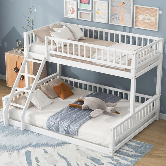 Twin XL over Queen Bunk Bed with Ladder and Guardrails, White (Expected Arrival Time: 10.27)