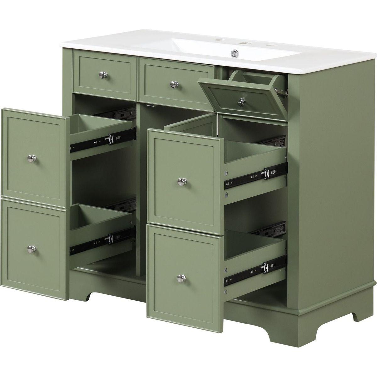 36" Bathroom Vanity with Sink, One Cabinet with Three drawers and One Flip Drawer, Solid Wood and MDF Board, Green