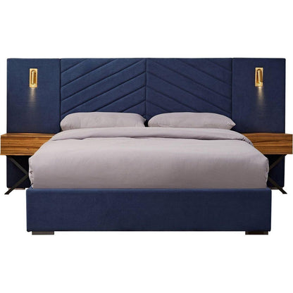 Queen Size Velvet Bed Frame/Vertical Channel Tufted Wingback Headboard/Upholstered Platform Bed/Strong Wooden Slats/No Box Spring Needed/Easy AssemblyRoyal blue