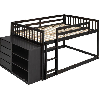 Full over Full Bunk Bed with 4 Drawers and 3 Shelves-Espresso