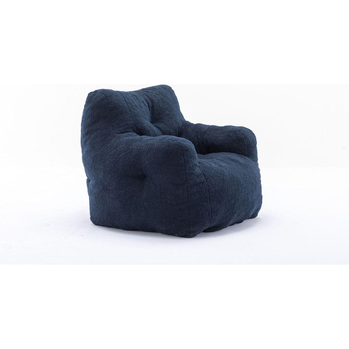 Soft Tufted Foam Bean Bag Chair With Teddy Fabric Dark Blue