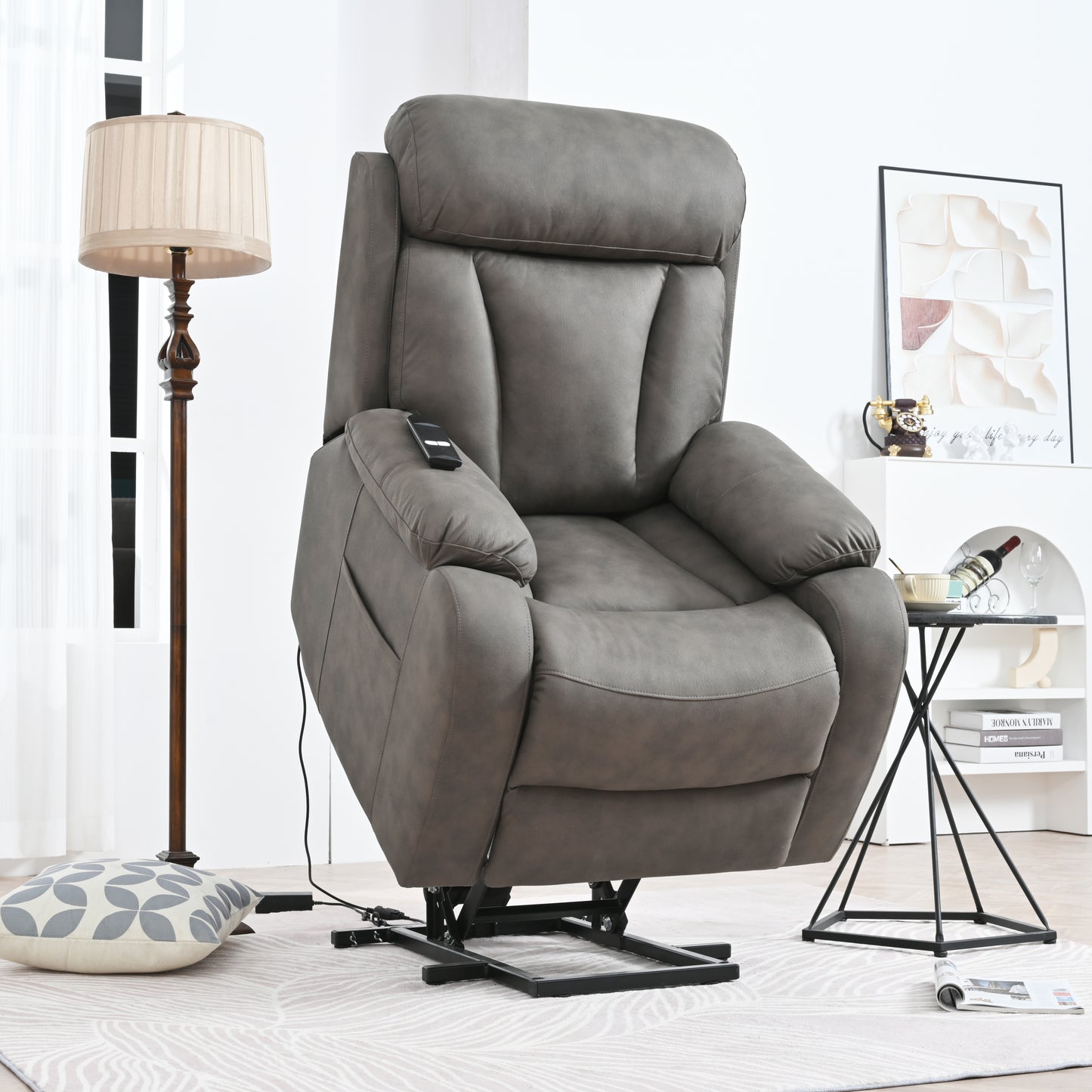 Lift Chair Recliner for Elderly Power Remote Control Recliner Sofa Relax Soft Chair Anti-skid Australia Cashmere Fabric Furniture Living Room(Dark Gray)