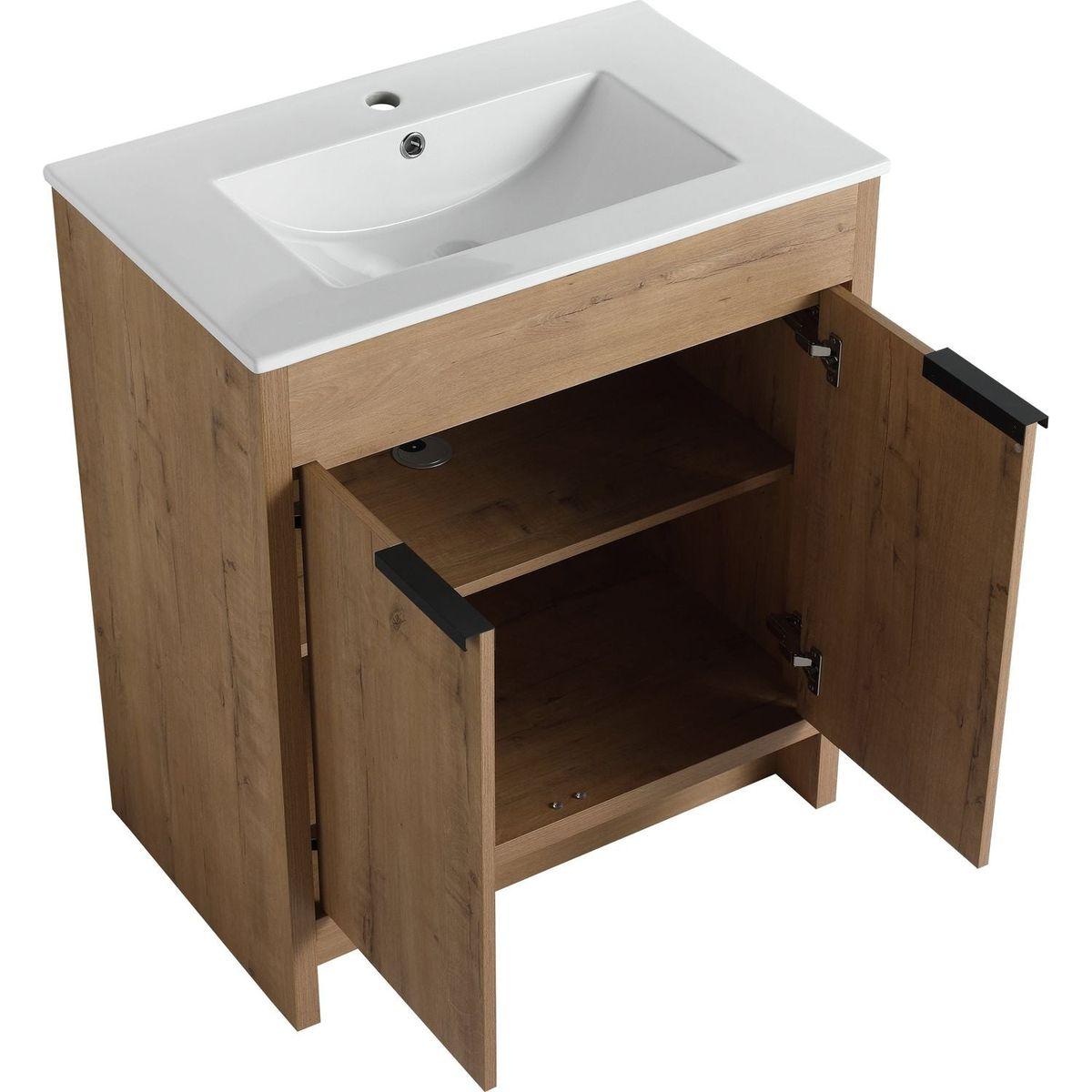 30" Freestanding Bathroom Vanity with White Ceramic Sink & 2 Soft-Close Cabinet Doors ((KD-PACKING),BVB02430IMO-